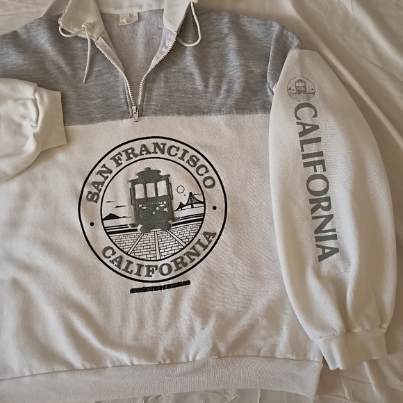 Vintage San Francisco California Quarter-Zip pullover Sweatshirt, Size XL, White - Picture 6 of 8